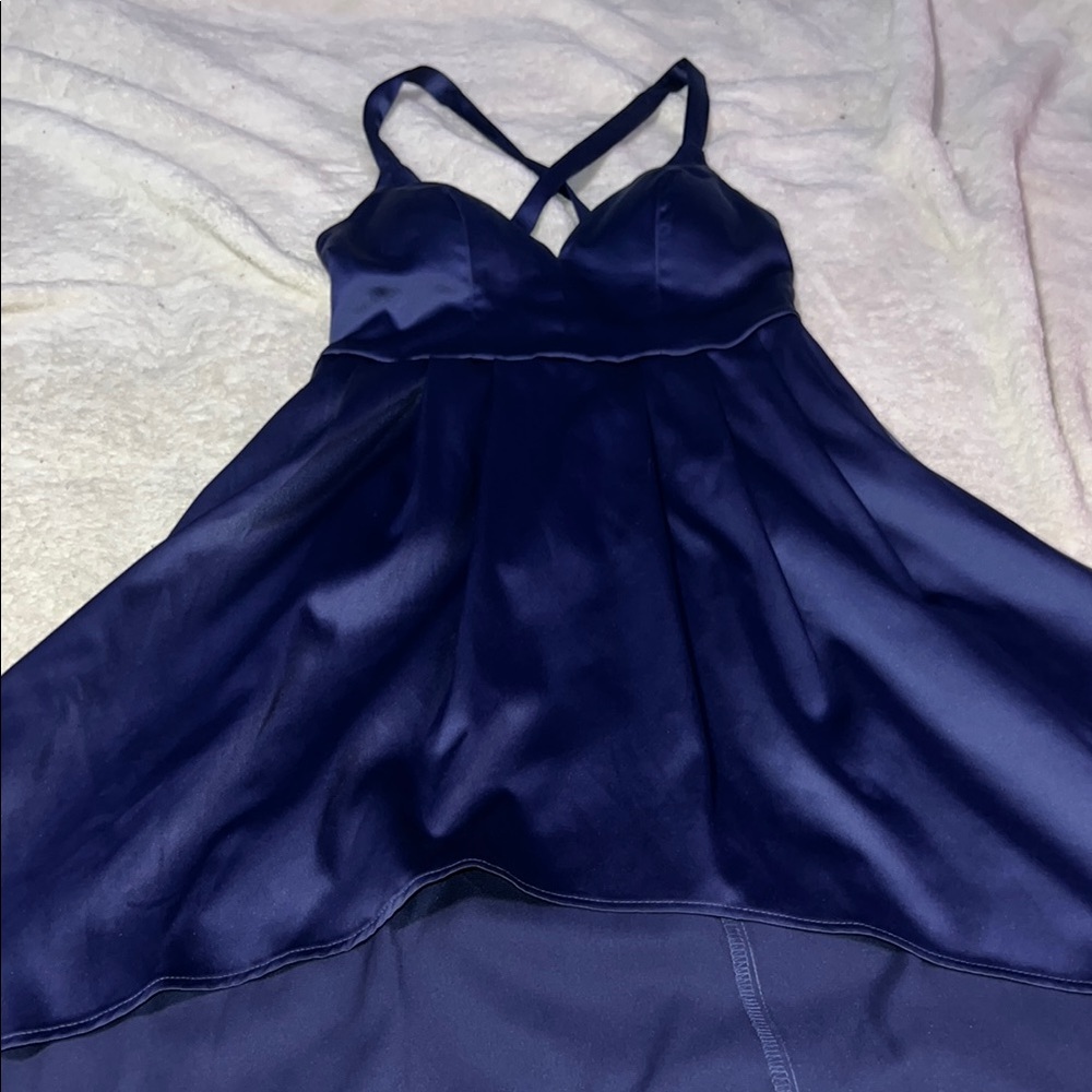 Sequin Hearts Navy Satin Gown